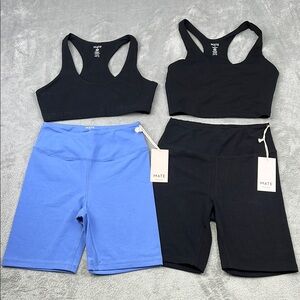 NEW MATE The Label M Organic Cotton Black and 4 Piece Set Sports Bras and Shorts